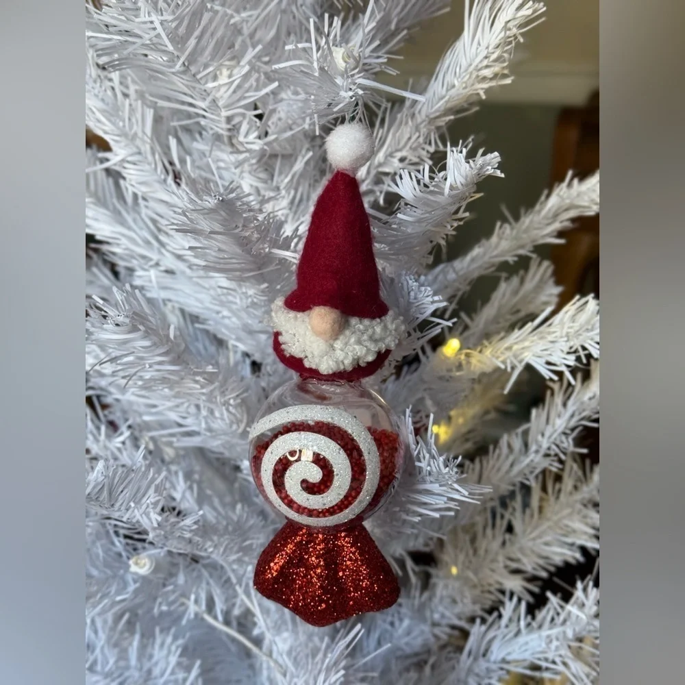Gnome Glittery Swirl Red and White Santa Large Ornament